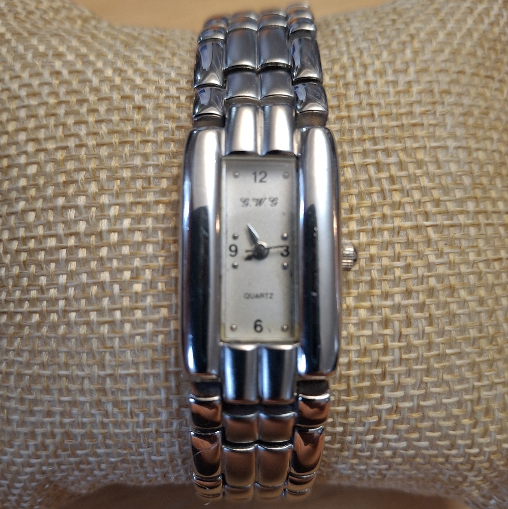 Silver Tone and White Dressy Metal Band Watch